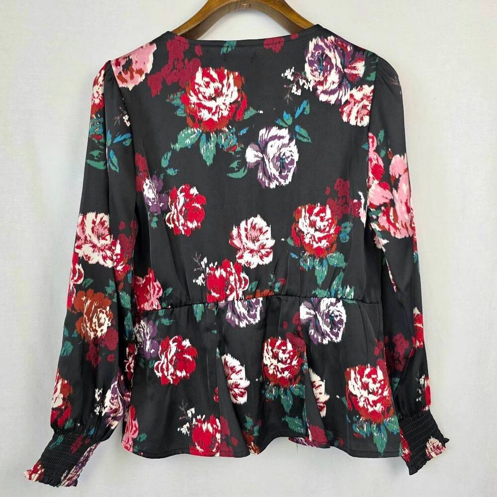 Maurices Rose Floral Peplum Blouse Medium Black - Picture 8 of 9